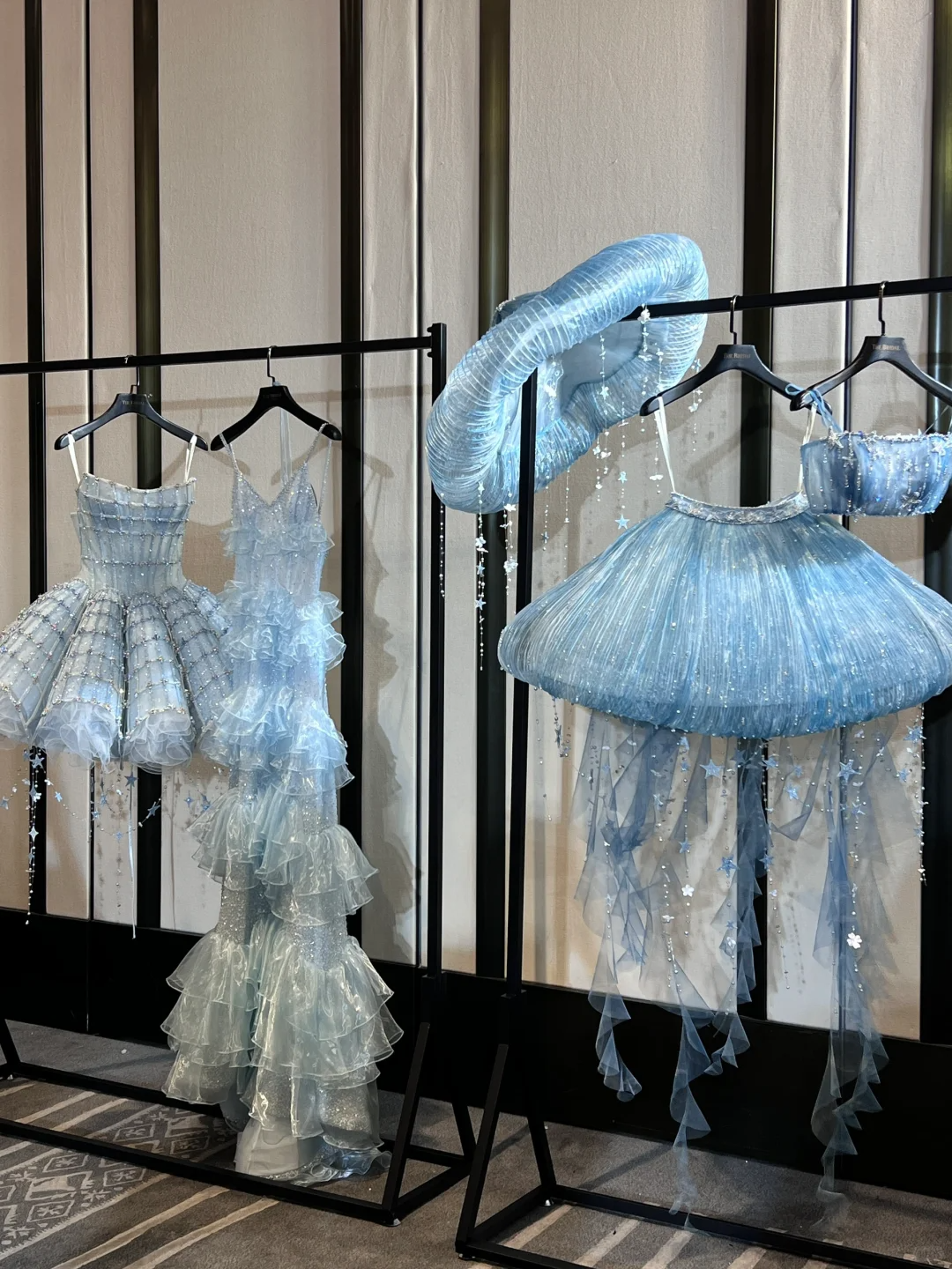 Shiny A Line Strapless Rhinestone Blue Organza Short Homecoming Dress DP2699