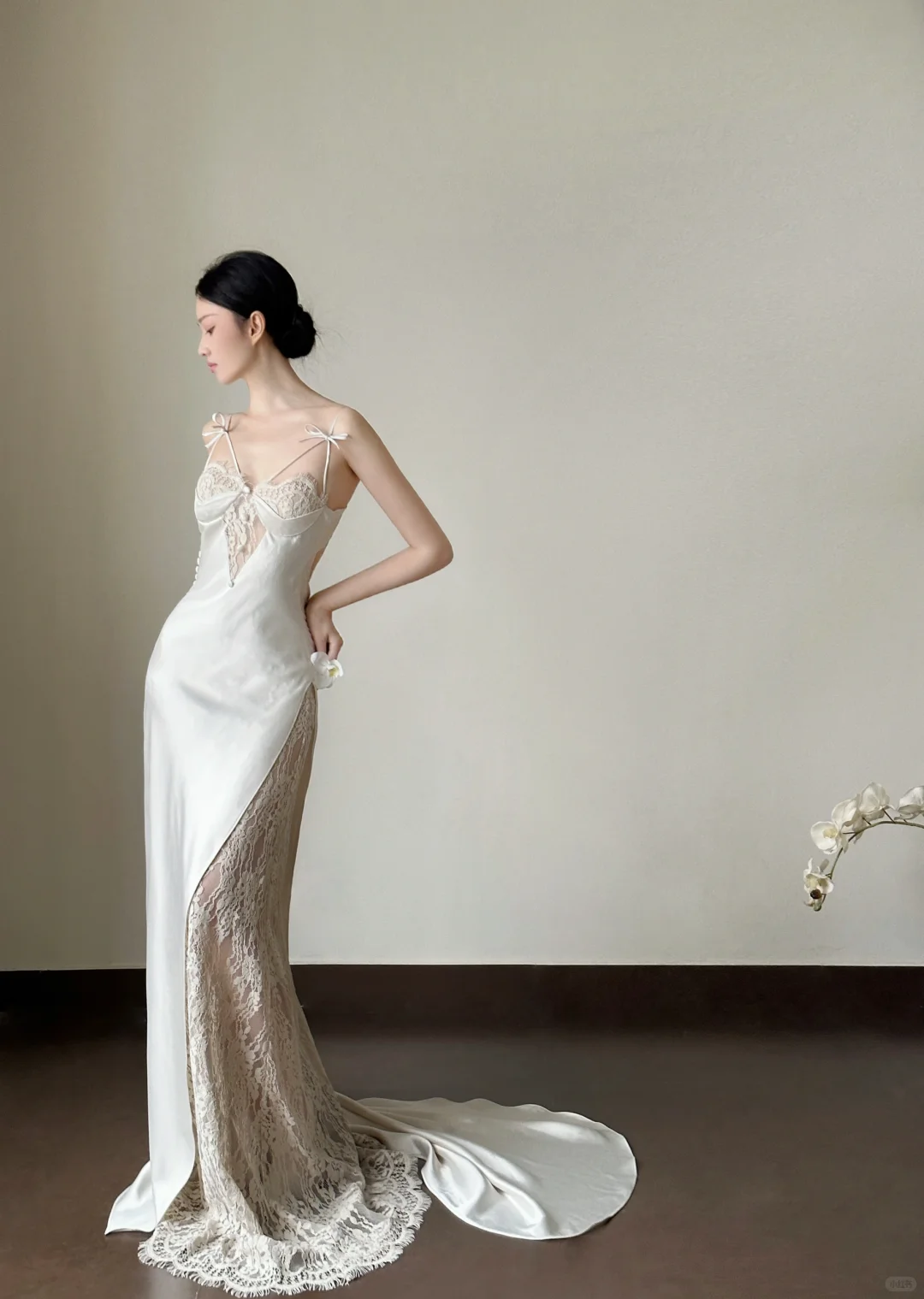 Vintage Mermaid Long Sleeve Apricot Lace Satin Prom Dress Wedding Dress DP3475