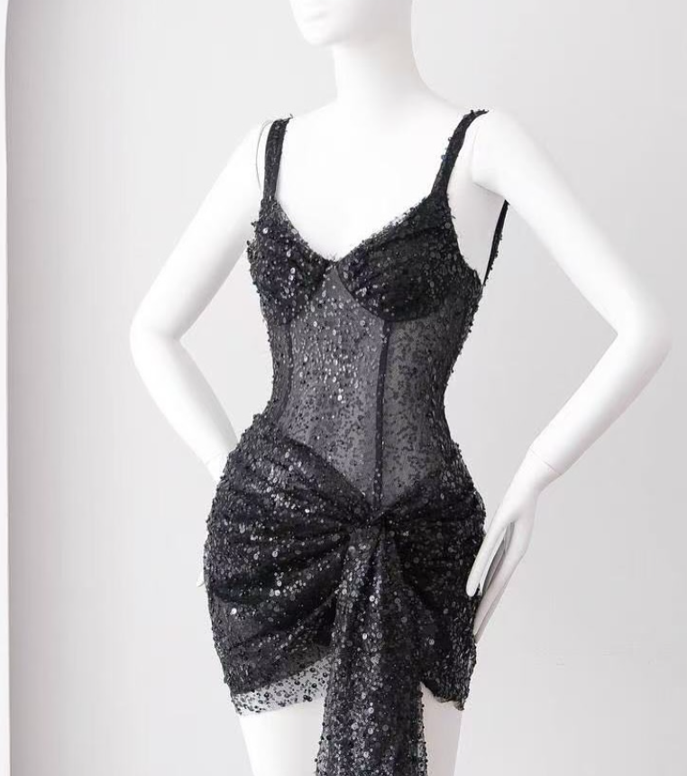Fashion Sheath Straps Black Sequin Mini Homecoming Dress DP2756