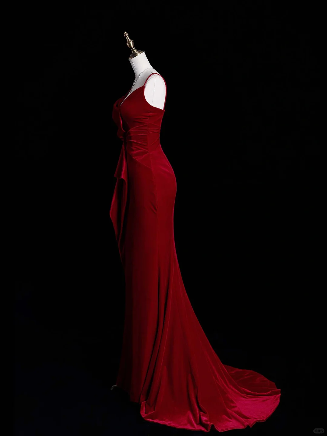 Sexy Mermaid Spaghetti Strap Burgundy Velvet Long Sweep Prom Dress Graduation Prom Dress DP2209
