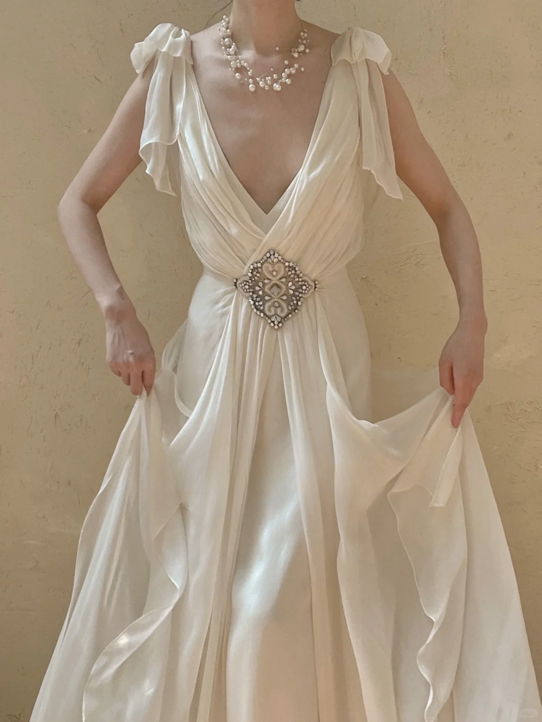 Flowy Retro A Line V Neck Beaded Chiffon Long Prom Dress Evening Dress DP3325