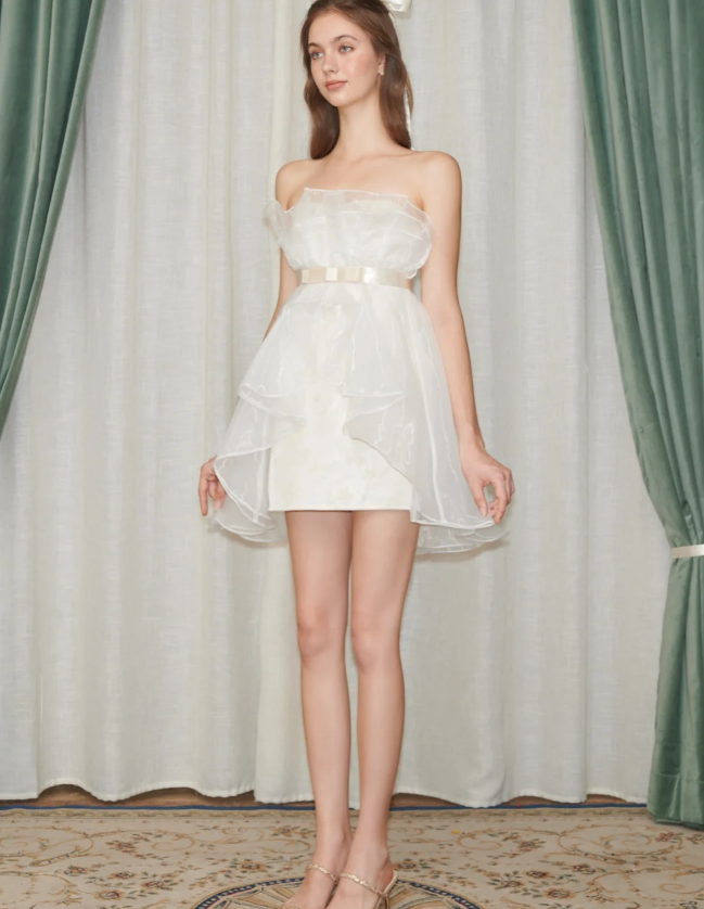Fairy A Line Straps White Organza Satin Short Homecoming Dress Cocktail Dress DP2634