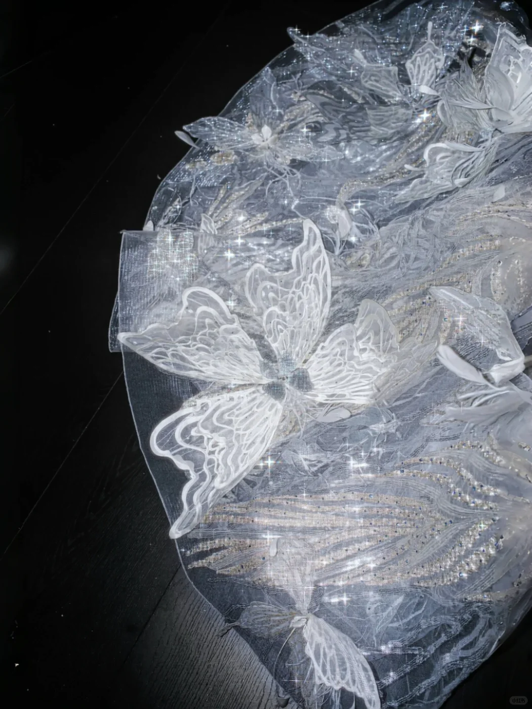 Unique A Line Strapless 3D Butterfly Sequin White Tulle Prom Dress Party Dress DP2685