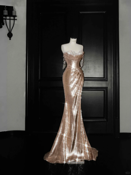 New Mermaid Sweetheart Neck Pearl Gold Sequin Prom Dress Party Dress DP2688