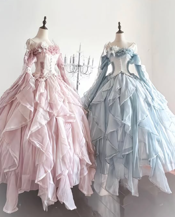 Baby Blue Ball Gown Spaghetti Strap Layered Chiffon Prom Dress Party Dress DP4204