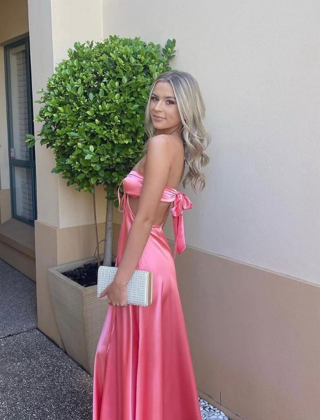 Pink A Line Sweetheart Neck Satin Long Evening Dress Party Dress DP1250