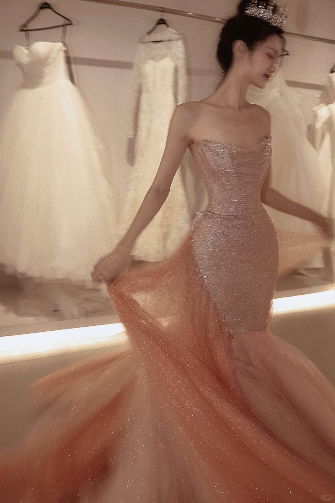 Cute Pink Mermaid Strapless Beaded Sequin Tulle Prom Dress 16th Birthday Dress DP4249