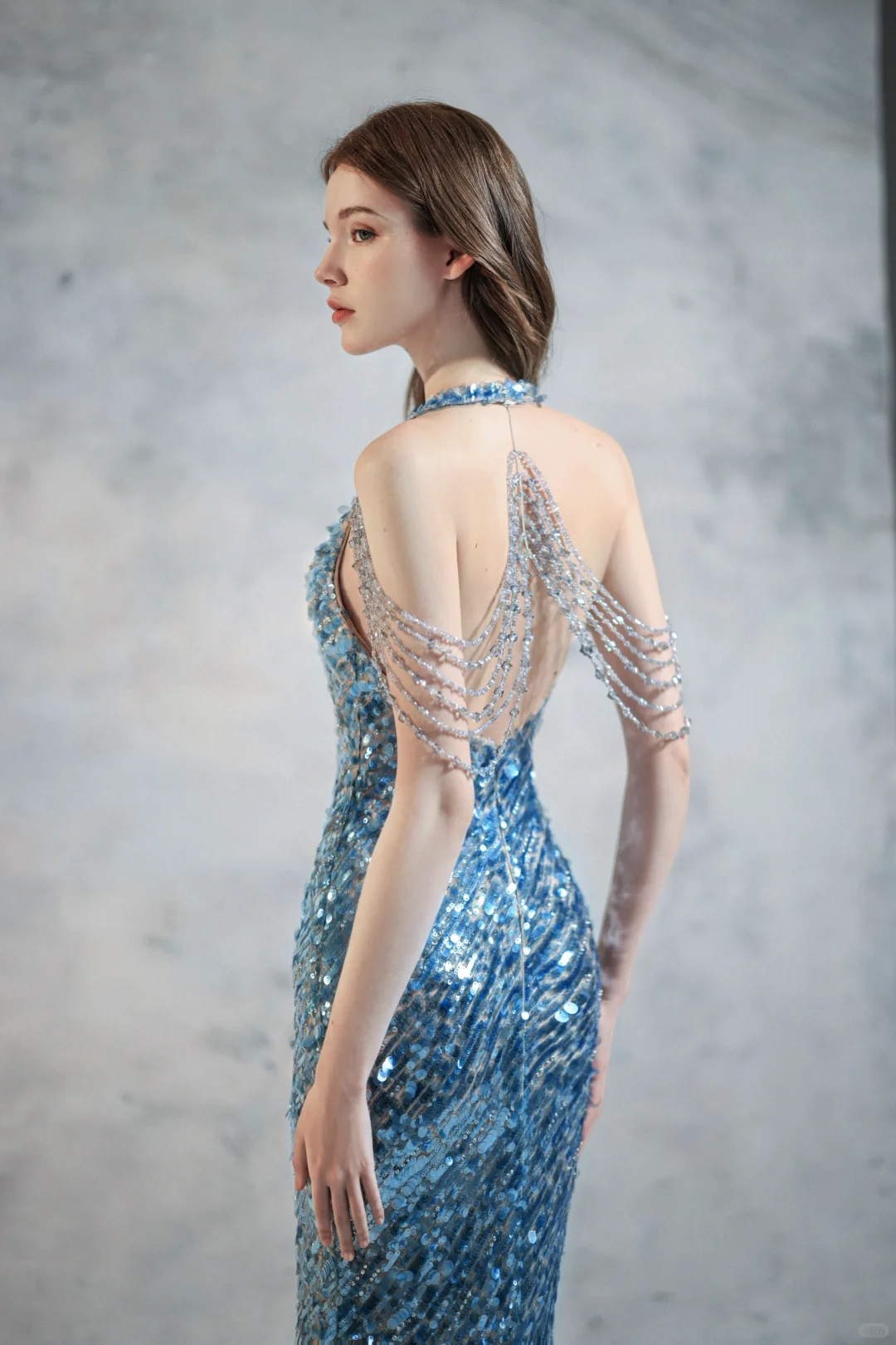Sexy Blue Mermaid V Neck Beaded Sequin Open Back Long Prom Dress Formal Dress DP3332