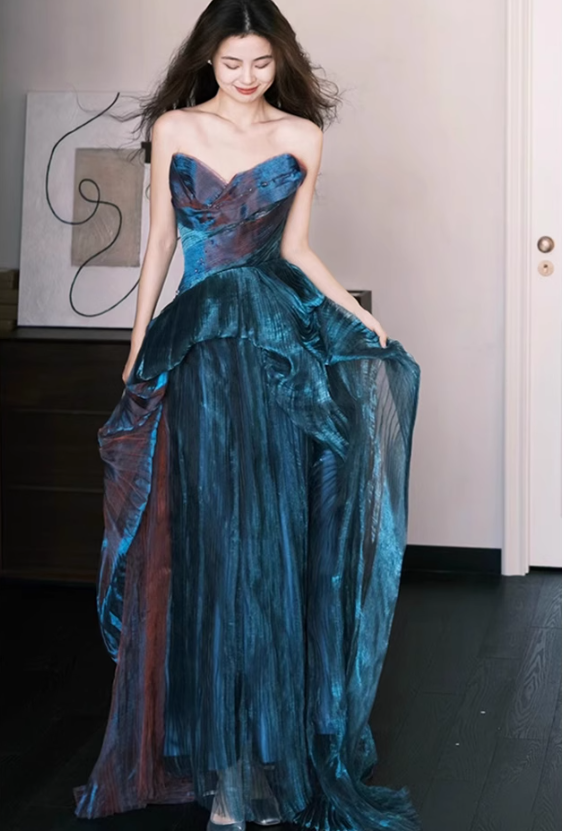 Sapphire A Line Sweetheart Neck Tulle Prom Dress Evening Dress Formal Dress DP3155