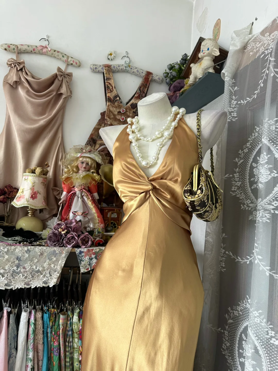 Gold Mermaid V Neck Satin Open Back Prom Dress Evening Dress DP5411