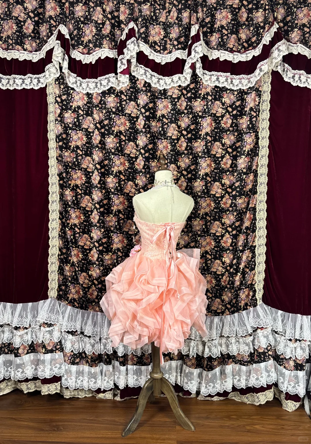 Pink Retro A Line Strapless Floral Lace Tulle Homecoming Dress Cocktail Dress DP3178