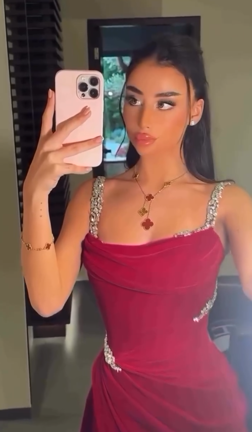 Burgundy Sheath Strap Rhinestone Velvet Long Prom Dress Wedding Guest Dress with Slit DP4081