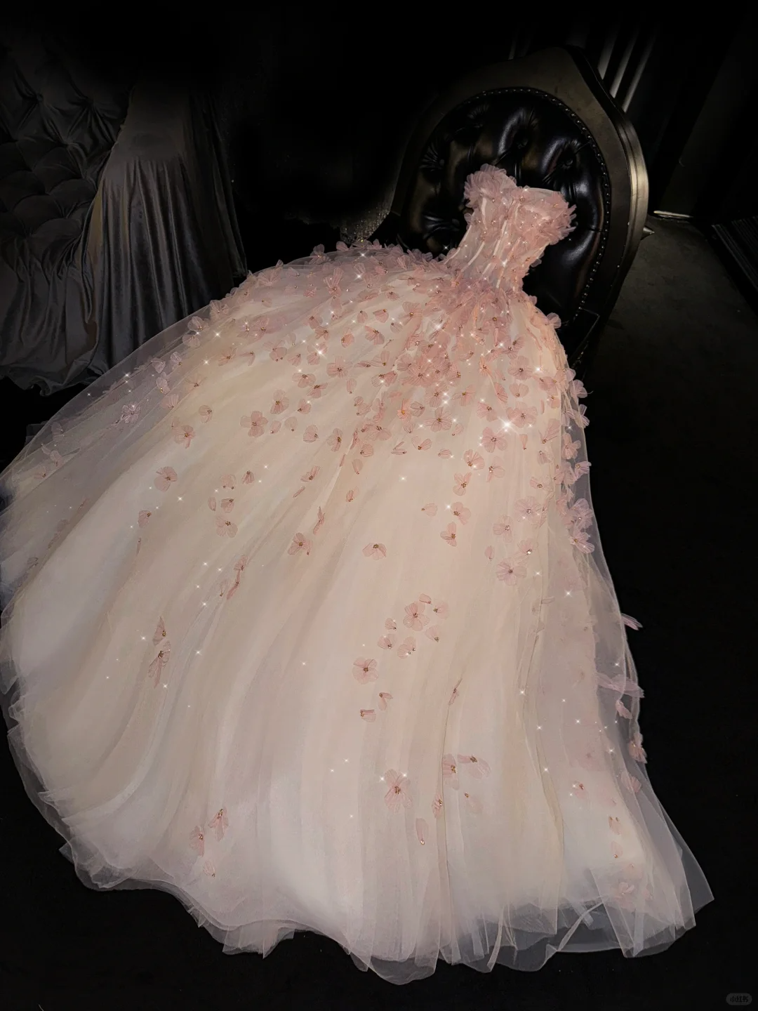 Romantic A Line Sweetheart Neck Floral Beaded Pink Tulle Prom Dress Evening Dress DP2460