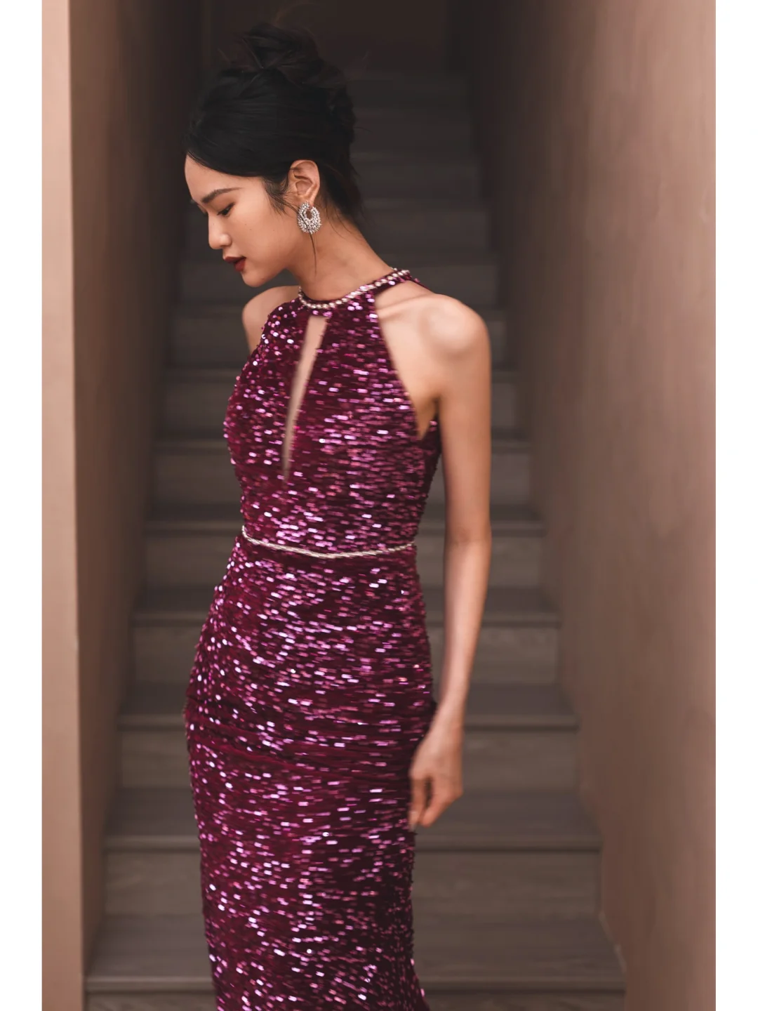 Sexy Purple Mermaid Halter Sequin Open Back Long Prom Dress Formal Dress DP3335