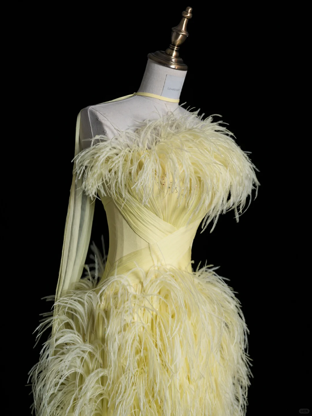 Light Yellow A Line Strapless Feather Tulle Long Prom Dress Graduation Prom Dress DP1970