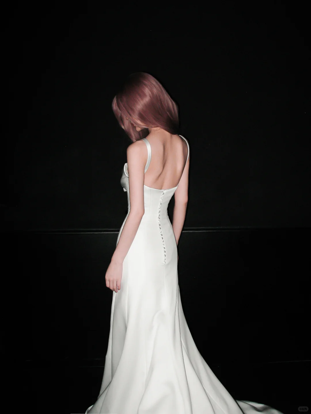 Glossy Mermaid Strap White Satin Long Sweep Wedding Dress DP5203