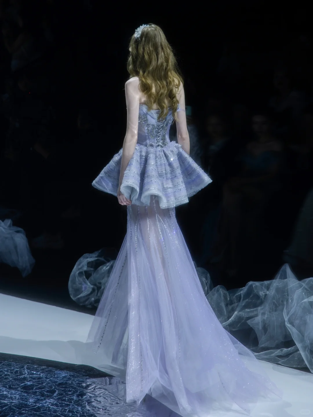 Purple Mermaid Sweetheart Neck Silver Appliques Sequin Tulle Long Prom Dress DP2838