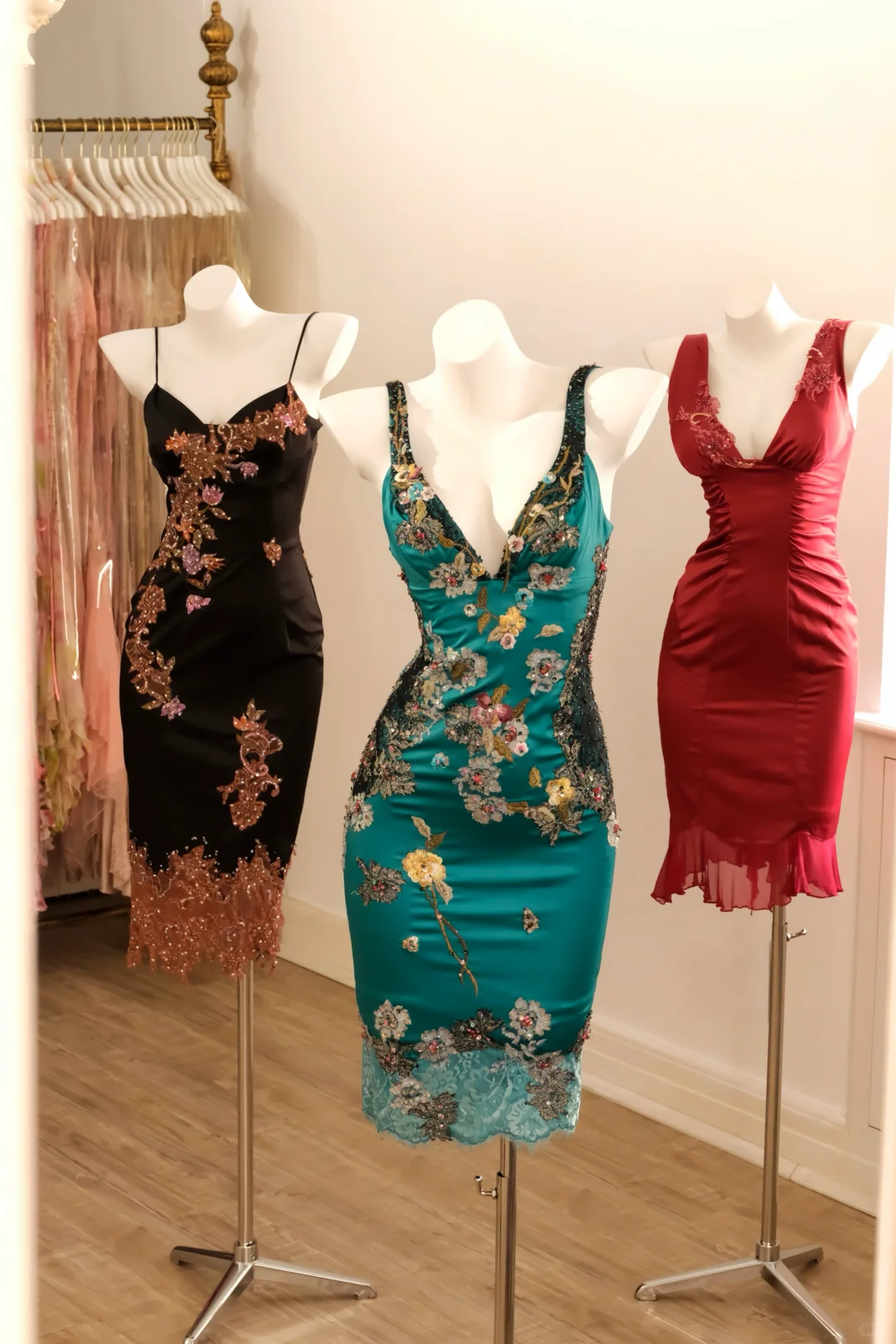 Vintage Sheath V Neck Embroidery Satin Short Prom Dress Homecoming Dress DP5439