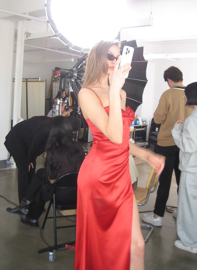 Unique Red Sheath Straps Satin Long Prom Dress Evening Dress with Slit DP6224