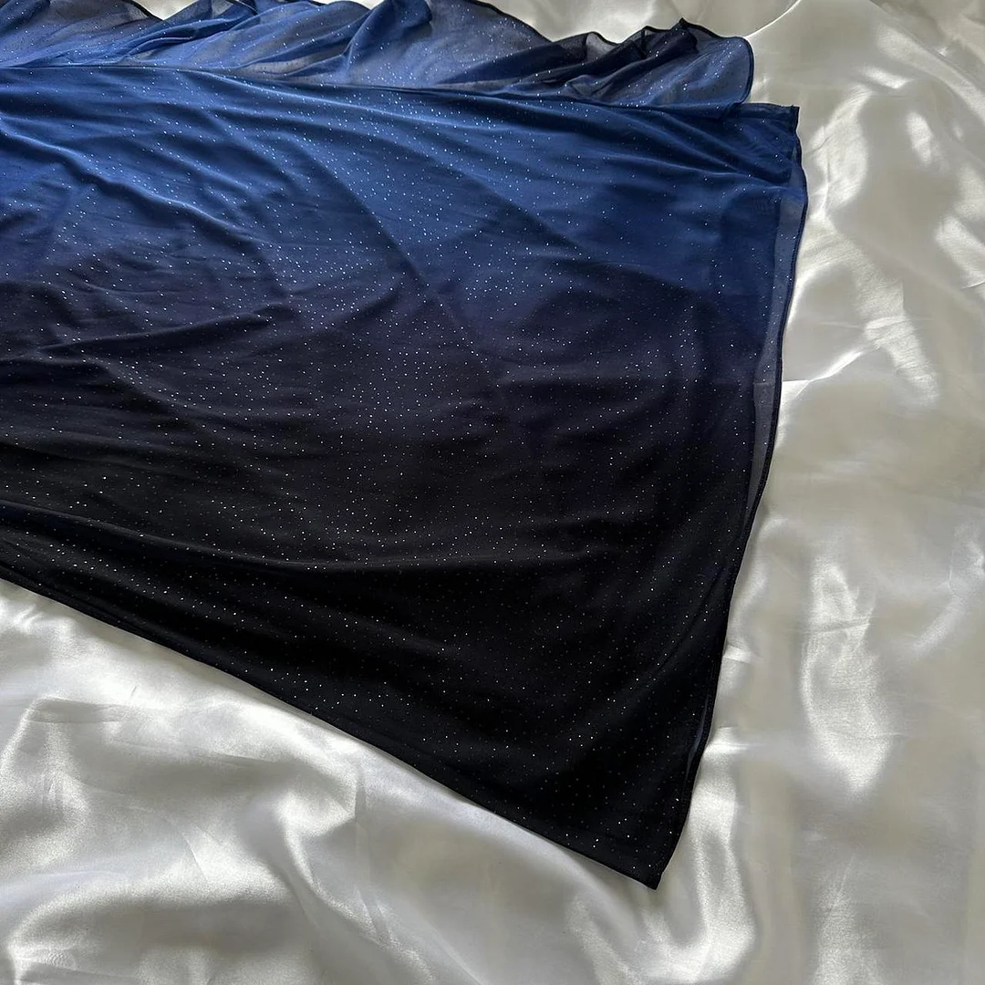 Ombre Navy Blue A Line Halter Chiffon Prom Dress Graduation Prom Dress DP1996