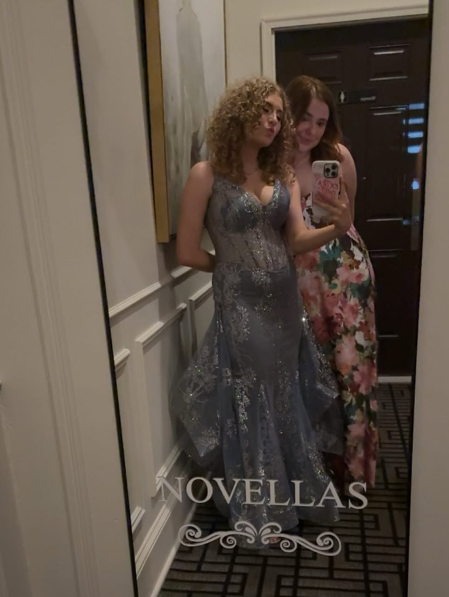 Sparkly Grey Mermaid Sequin Tulle Long Prom Dresses Sexy Formal Evening Dress DP3070