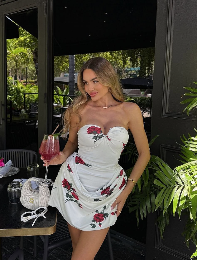 Cute Sheath Strapless Print Floral Satin Short Homecoming Dress Birthday Dress DP1461