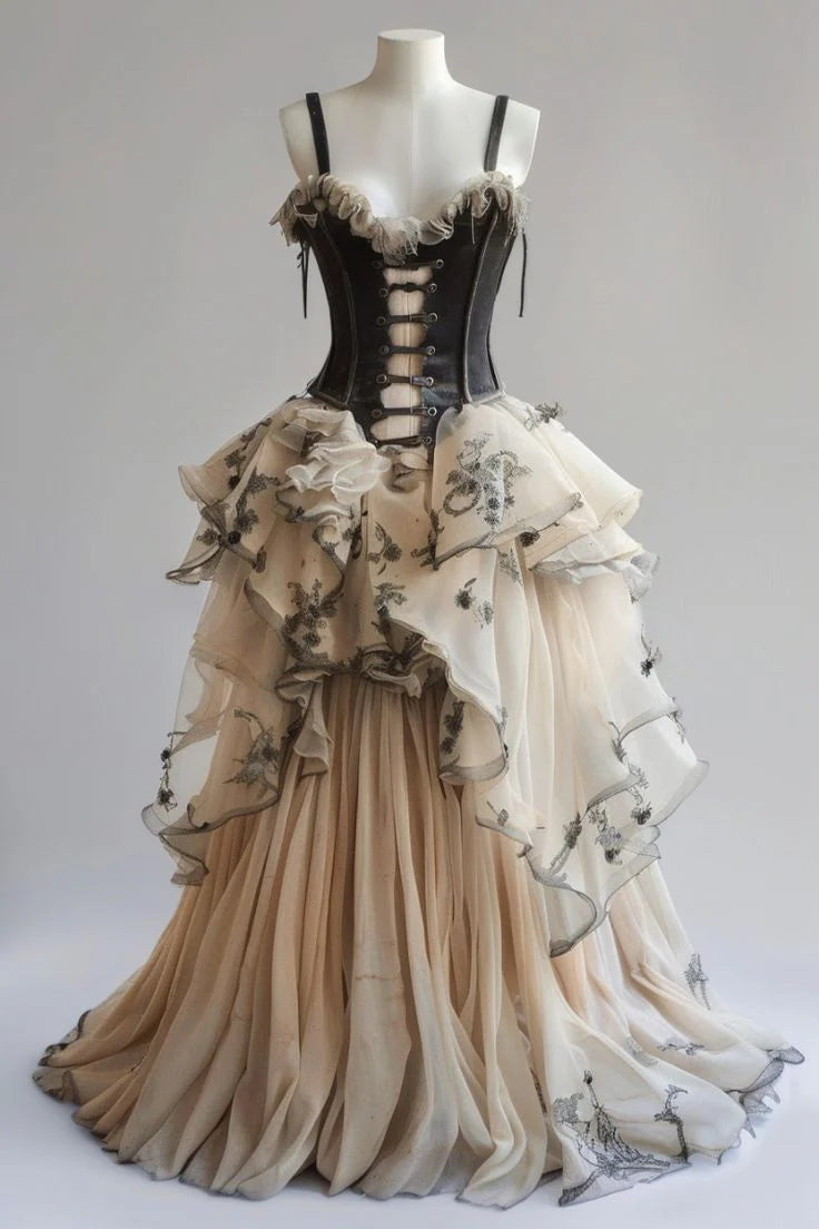 Gorgeous A Line Spaghetti Strap Embroidered Tulle Prom Dress Evening Dress DP1665