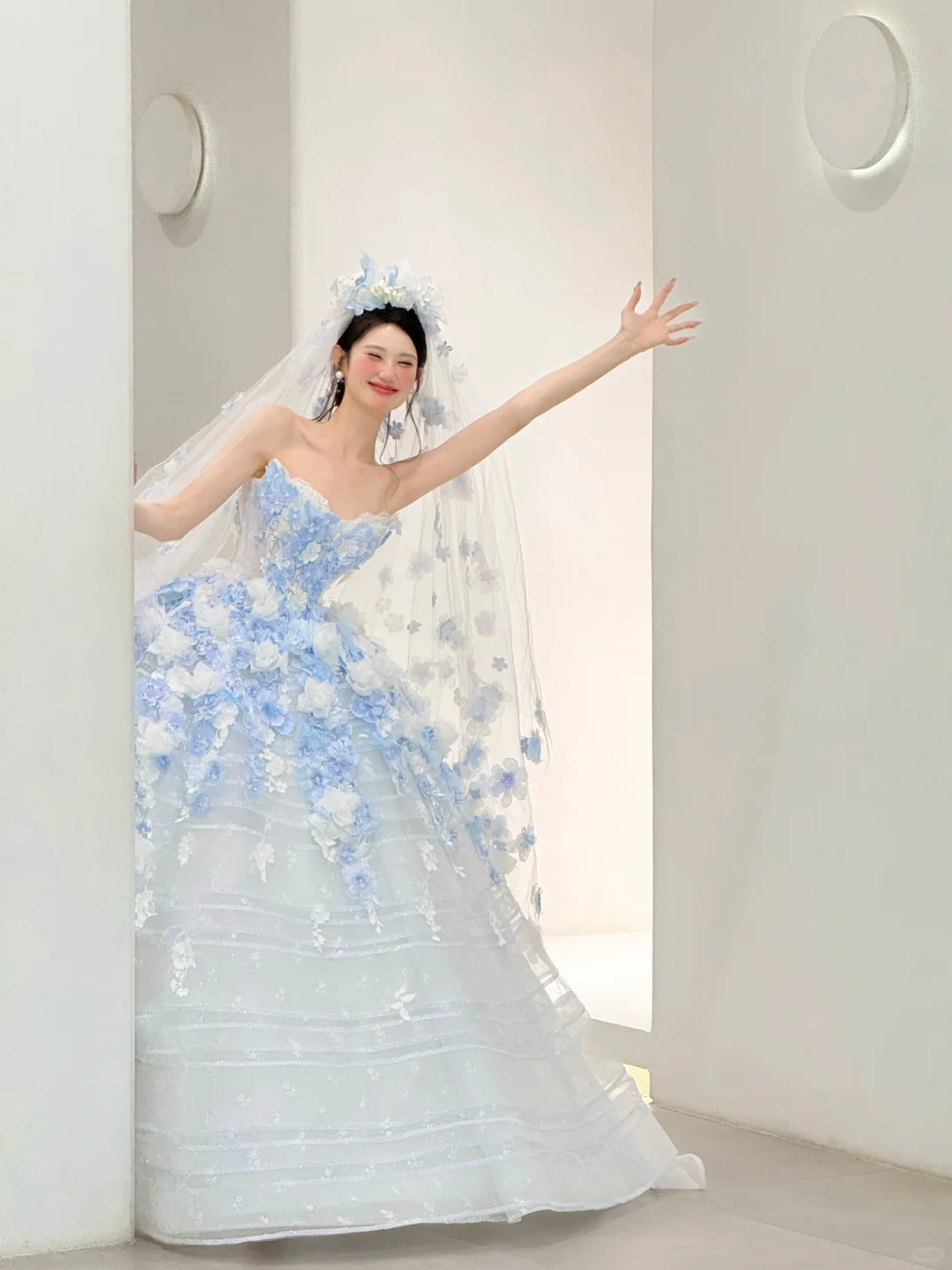 Blue Ball Gown Strapless Floral Tulle 16th Birthday Dress Prom Dresses DP4200