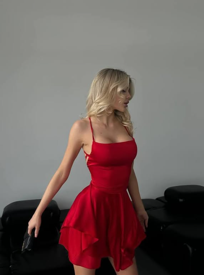 Simple White A Line Spaghetti Strap Satin Backless Homecoming Dress Cocktail Dress DP3852
