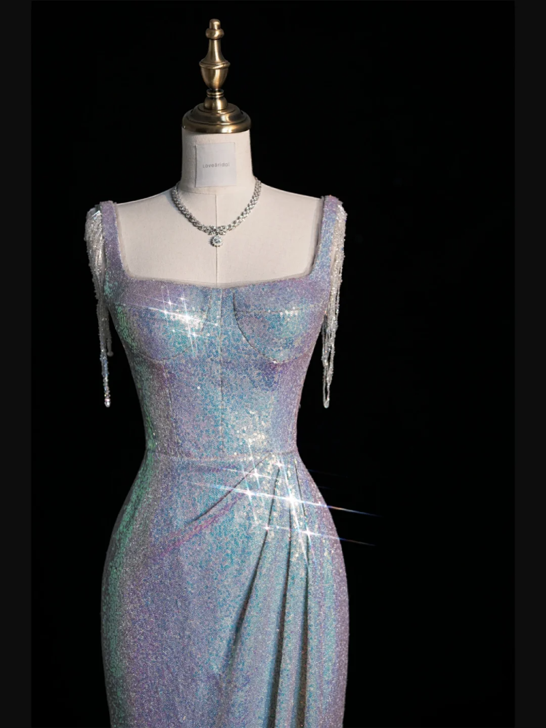 Shiny Mermaid Straps Beaded Sequin Long Sweep Prom Dress Graduation Prom Dress DP2194