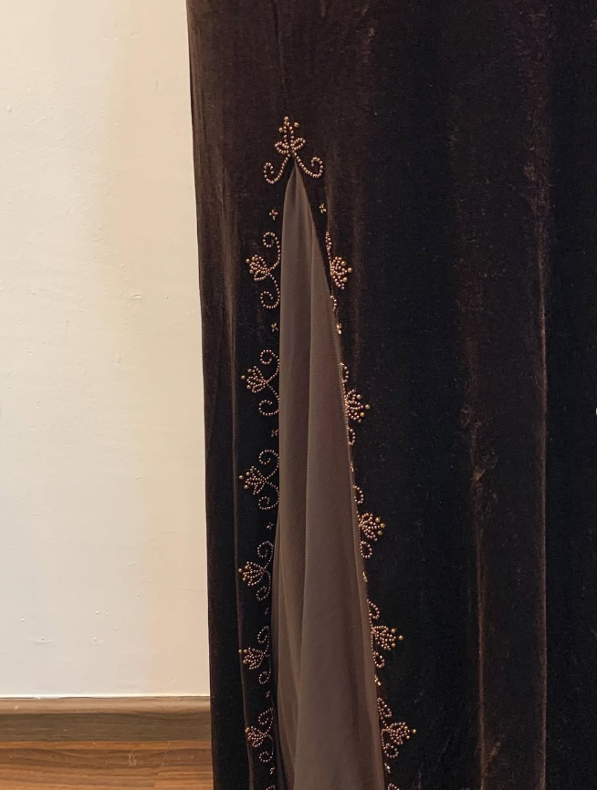 Vintage Sheath Spaghetti Strap Beaded Velvet Prom Dress Evening Dress DP1688