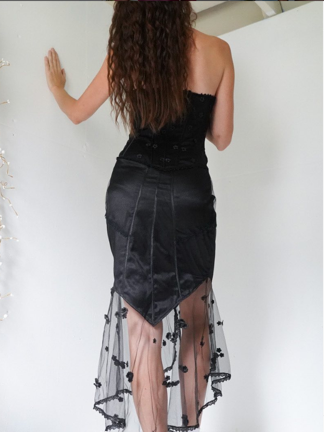 Sexy Mermaid Sweetheart Neck Corset Black Satin Tulle Prom Dress Evening Dress DP1841