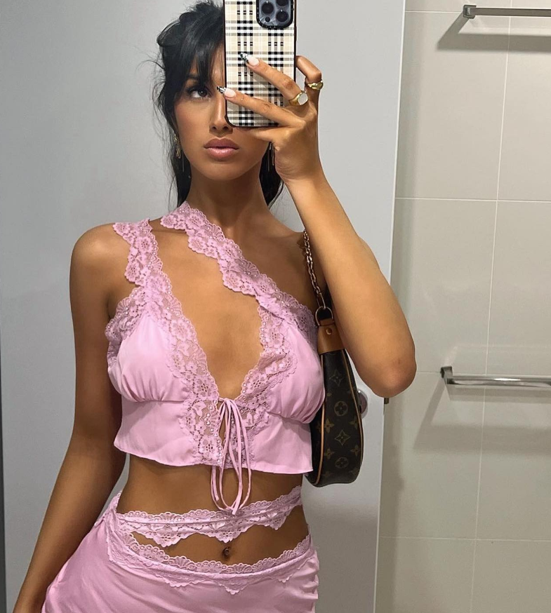 Sexy Sheath Two Piece Pink Lace Satin Long Prom Dress Evening Dress DP1478