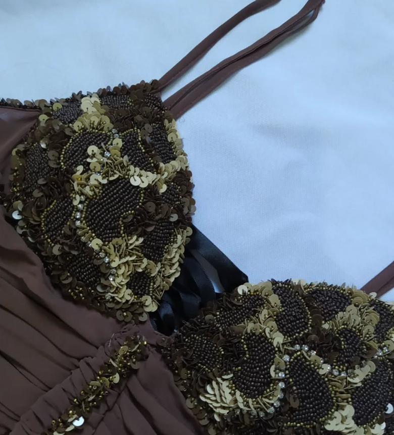 Vintage A Line Spaghetti Strap Beaded Sequin Brown Chiffon Prom Dress Graduation Prom Dress DP2155