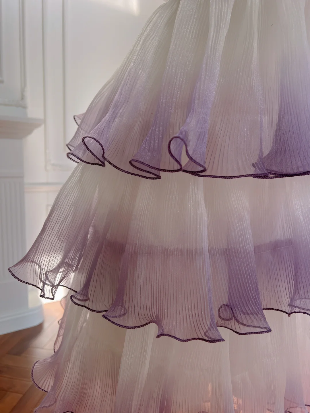 Stunning A Line Strapless Purple Ombre Layered Organza Homecoming Dress Wedding Guest Dress DP2455