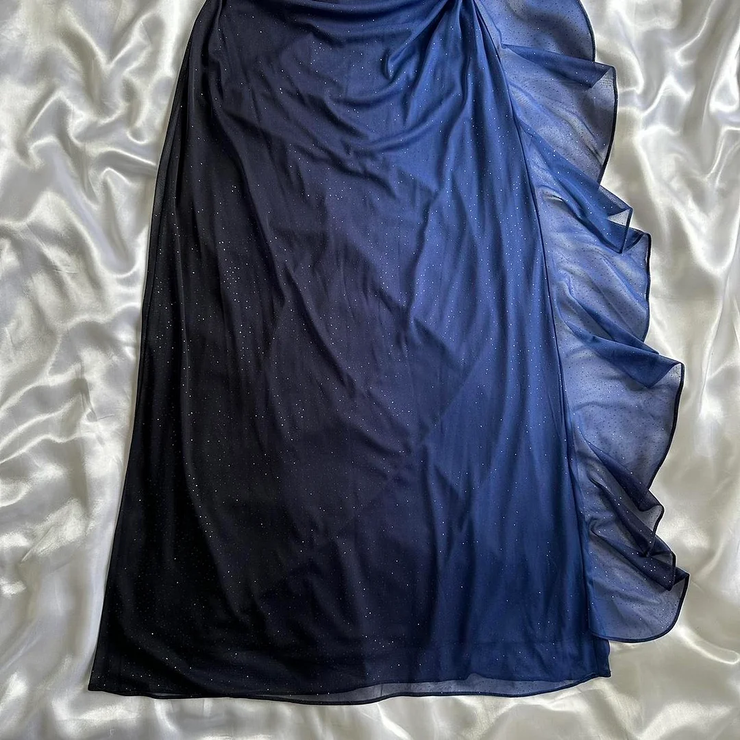 Ombre Navy Blue A Line Halter Chiffon Prom Dress Graduation Prom Dress DP1996