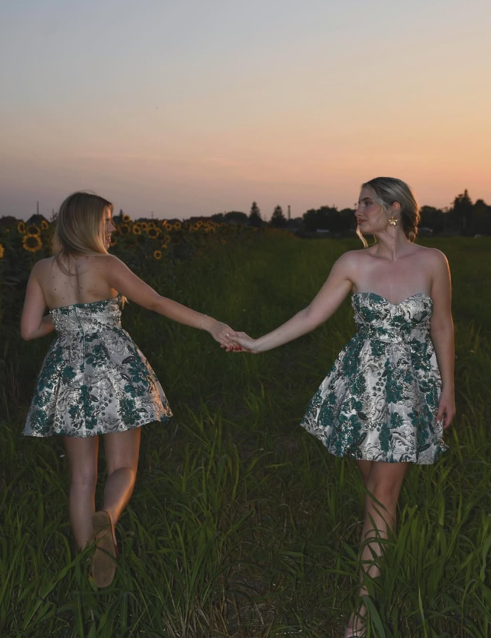 Cute A Line Sweetheart Neck Print Floral Satin Short Homecoming Dress Birthday Dress DP1495