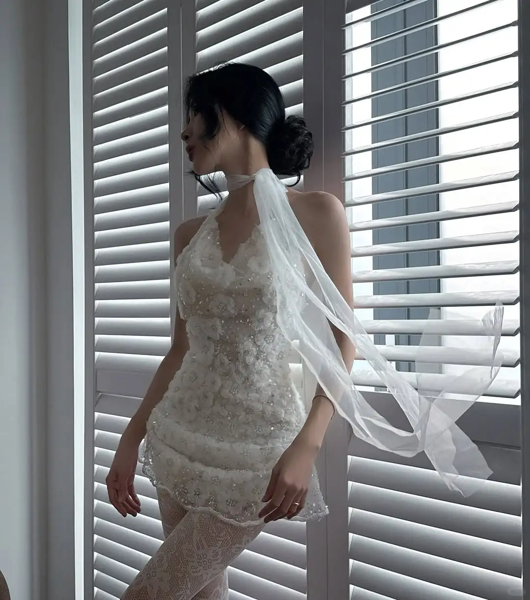 Gorgeous A Line Halter 3D Flower White Tulle Short Homecoming Dress DP2823