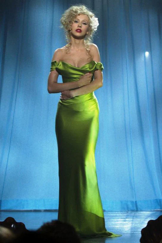 Green Sheath Off the Shoulder Satin Long Prom Dress Evening Dress DP2173