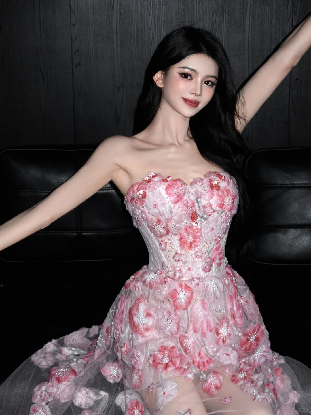 Romantic Pink 3D Floral A Line Sweetheart Neck Tulle Date Dress Evening Dress Homecoming Dress DP2903