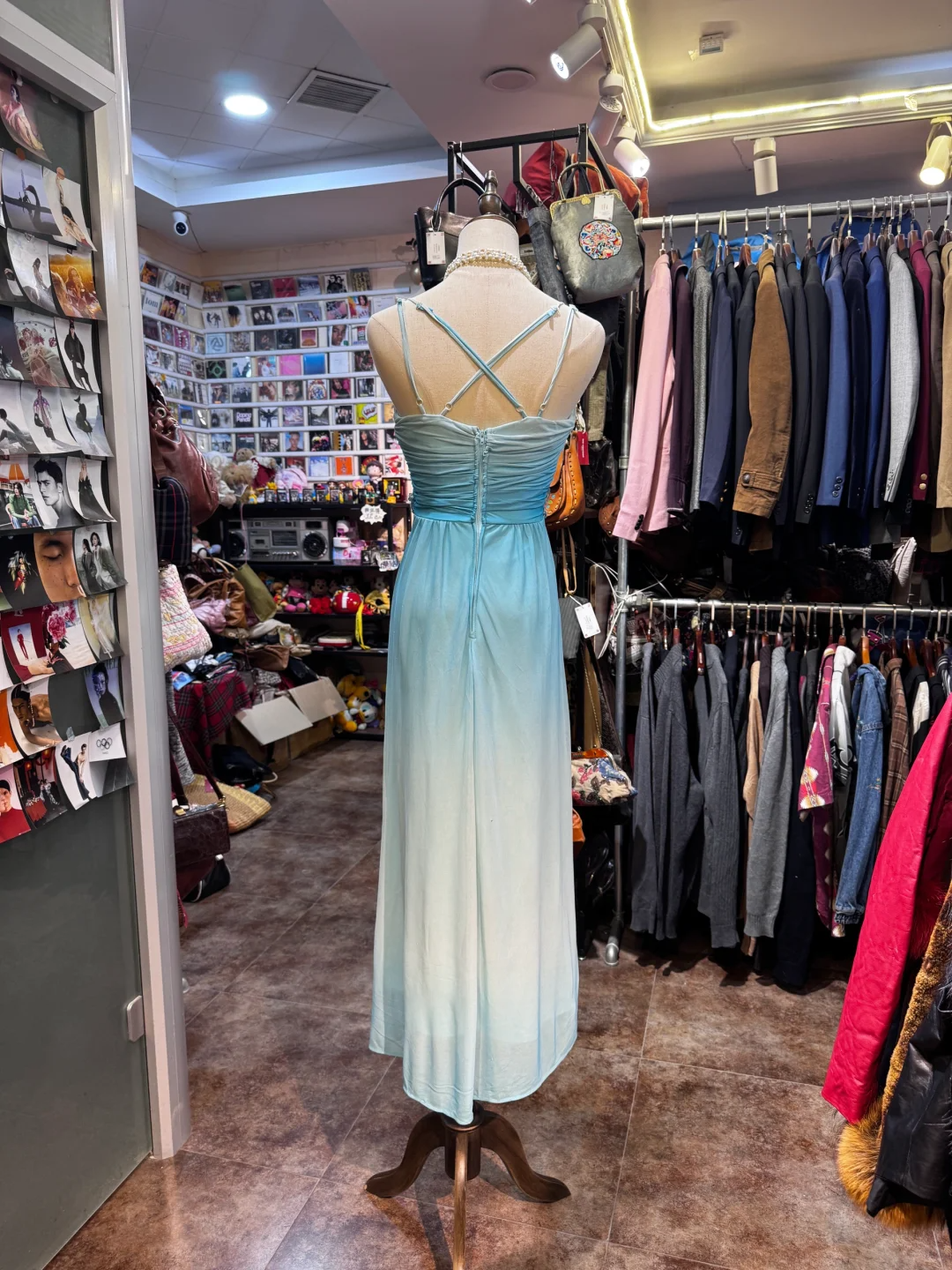 Vintage A Line Spaghetti Strap Rhinestone Blue Ombre Chiffon Prom Dress Party Dress DP3710