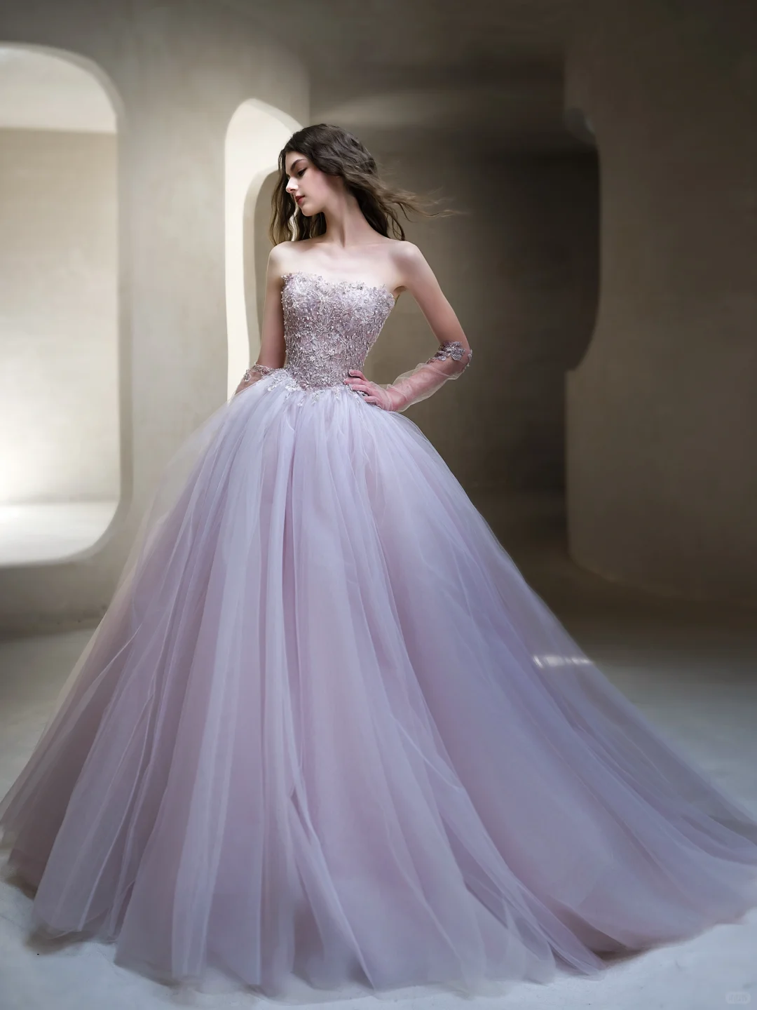 Lilac A Line Sweetheart Neck Beaded Tulle Long Date Dress Prom Dress Evening Dress DP3433