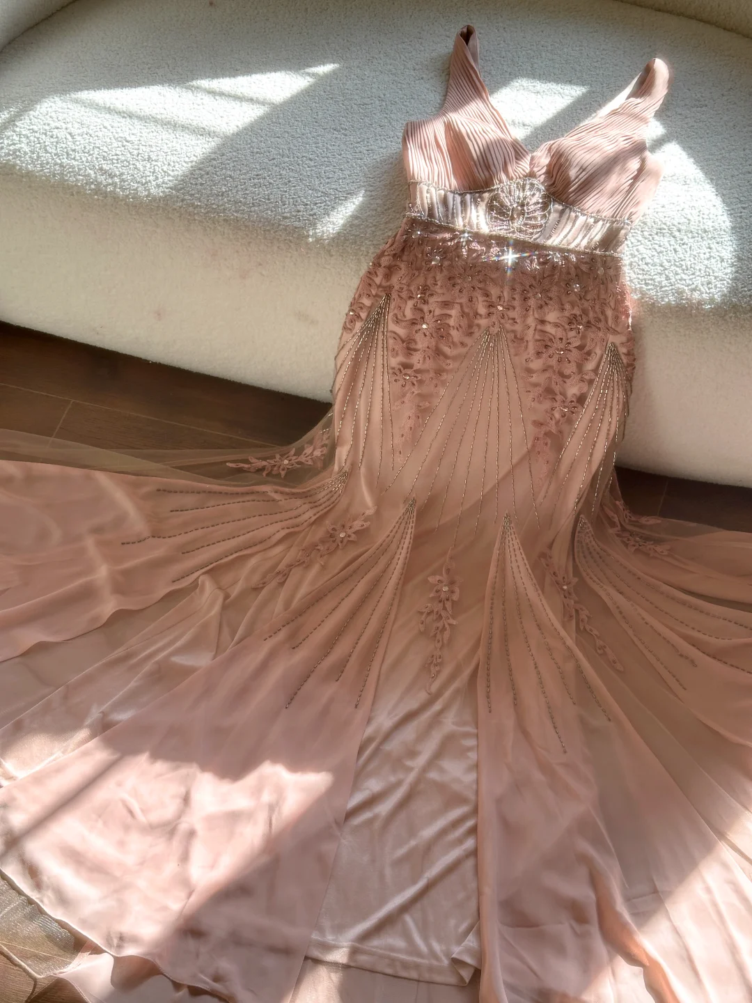 Classy Mermaid Spaghetti Strap Beaded Appliques Chiffon Prom Dress Party Dress DP2578