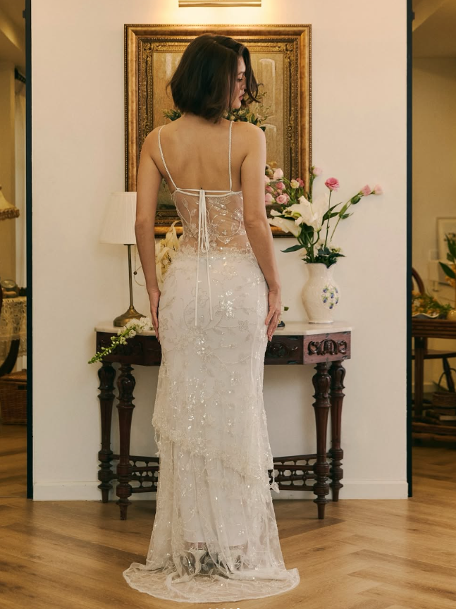 Exquisite White Floral Beaded Sequin Tulle Long Evening Gown Prom Gown DP2920