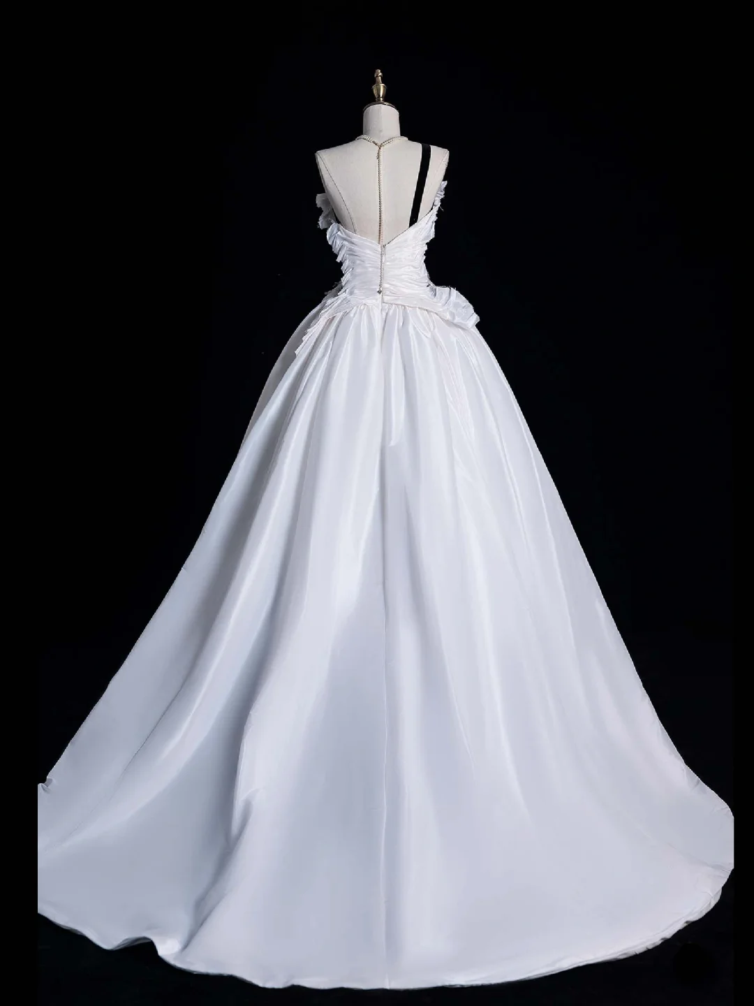 Unique A Line Strapless White Satin Long Prom Dress Evening Dress DP2095
