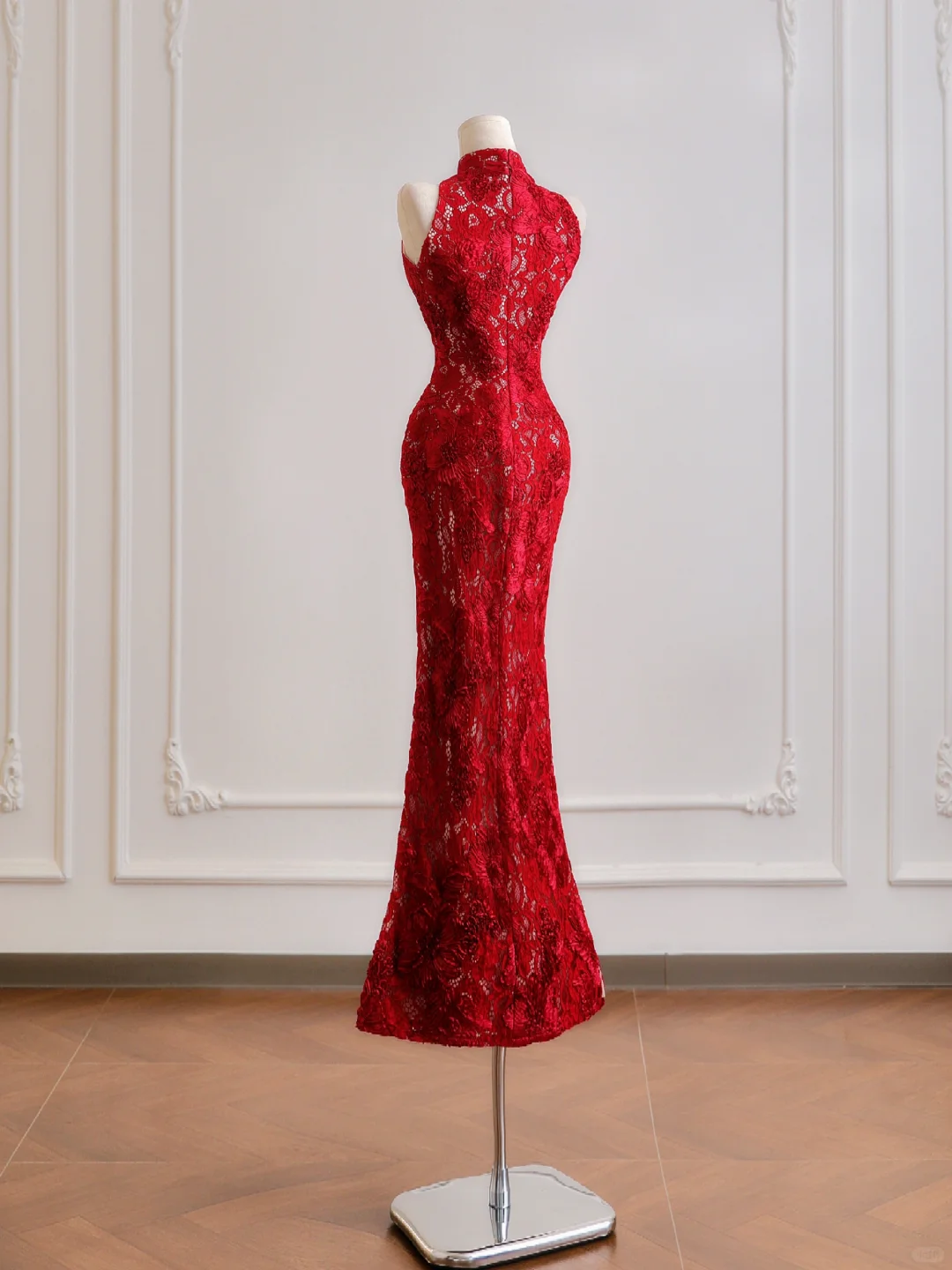 Red Mermaid High Neck Lace Long Prom Dresses DP4186