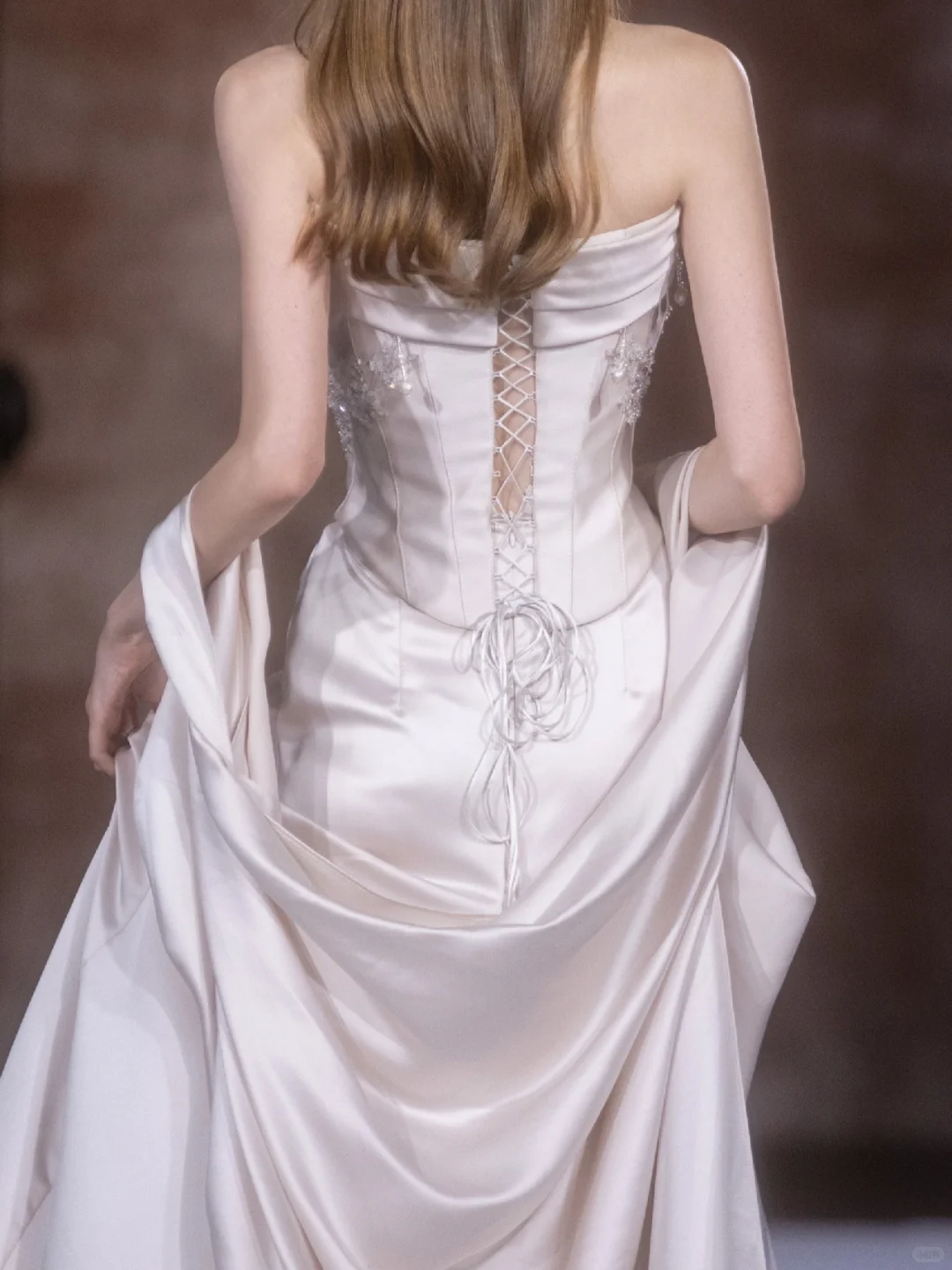 Elegant A Line Strapless Beaded Pearl White Satin Long Prom Dress DP2840