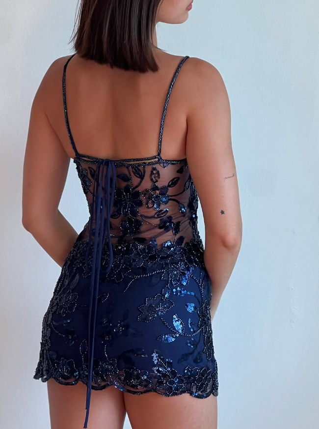 Sexy Sheath Spaghetti Strap Beaded Tulle Short Homecoming Dress Birthday Dress DP1760
