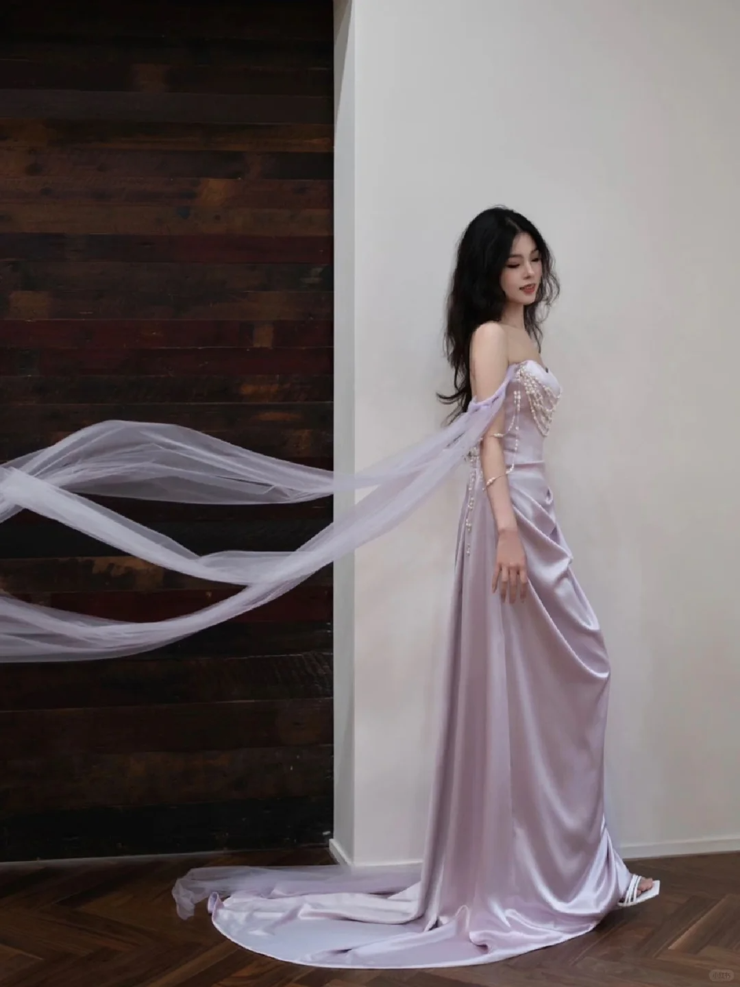 Purple Sheath Off the Shoulder Pearl Satin Tulle Party Dress Evening Dress DP2547