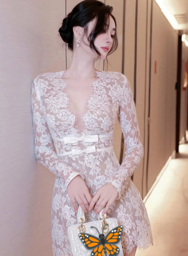 Sexy A Line V Neck Long Sleeve Lace Short Homecoming Dress Evening Dress DP1568